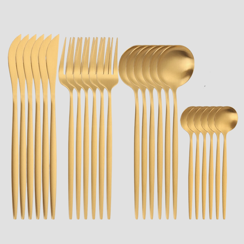 Conjunto de Talheres de Aço luxo Inoxidável 24pcs - GOLD - Minimalist House LTDA