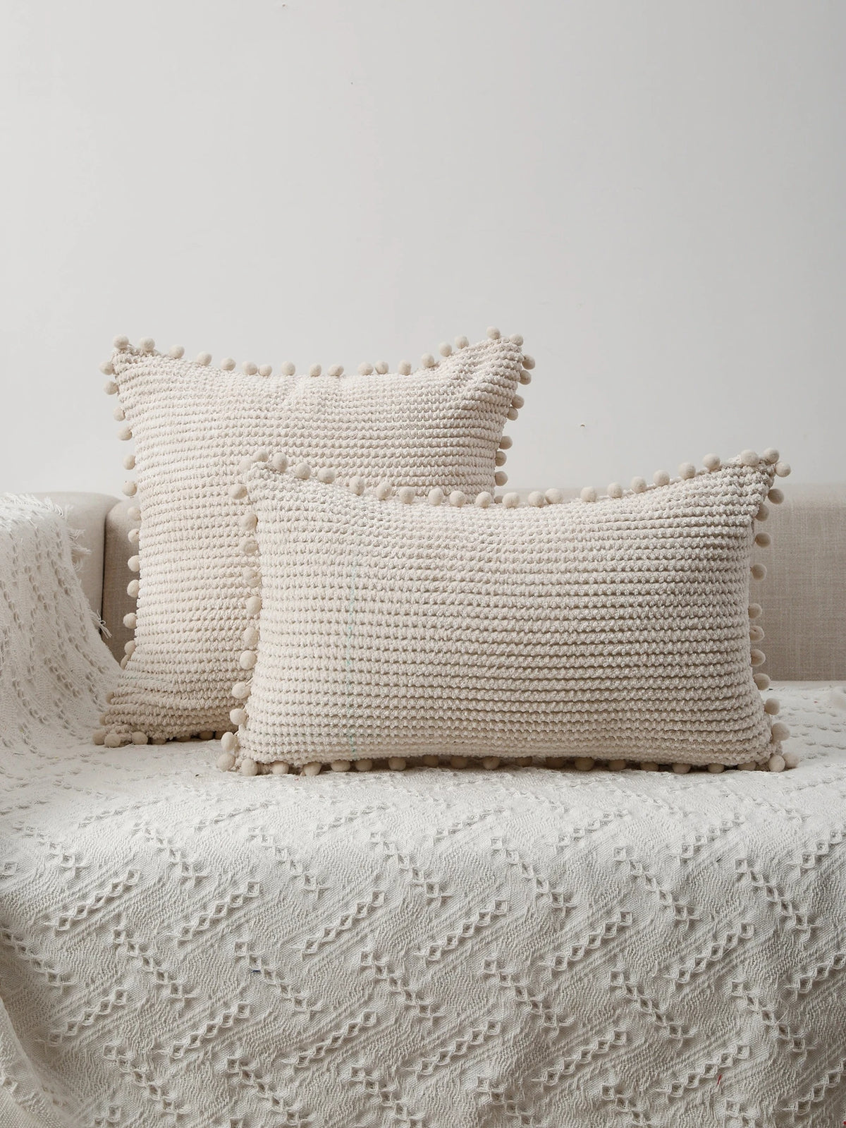 Cirelle Capa de Almofada Decorativa Pom Pom Bege