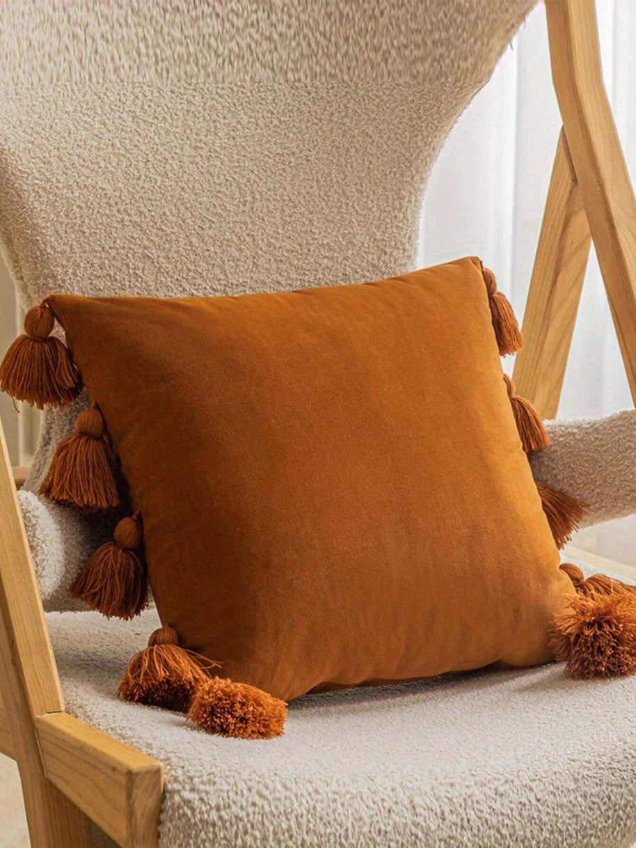 Cirelle Capa de Almofada Boho Veludo com Franjas Marrom 45x45cm