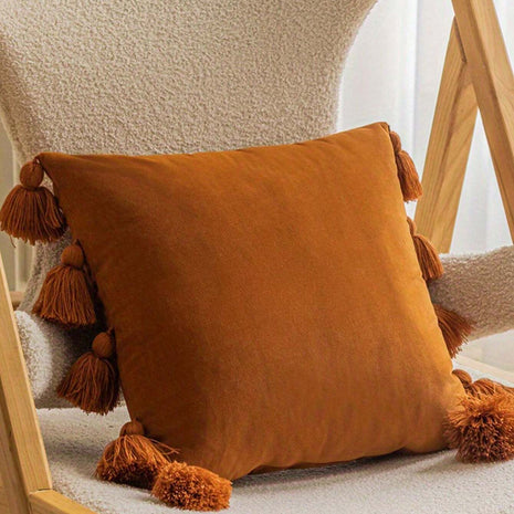 Cirelle Capa de Almofada Boho Veludo com Franjas Marrom 45x45cm