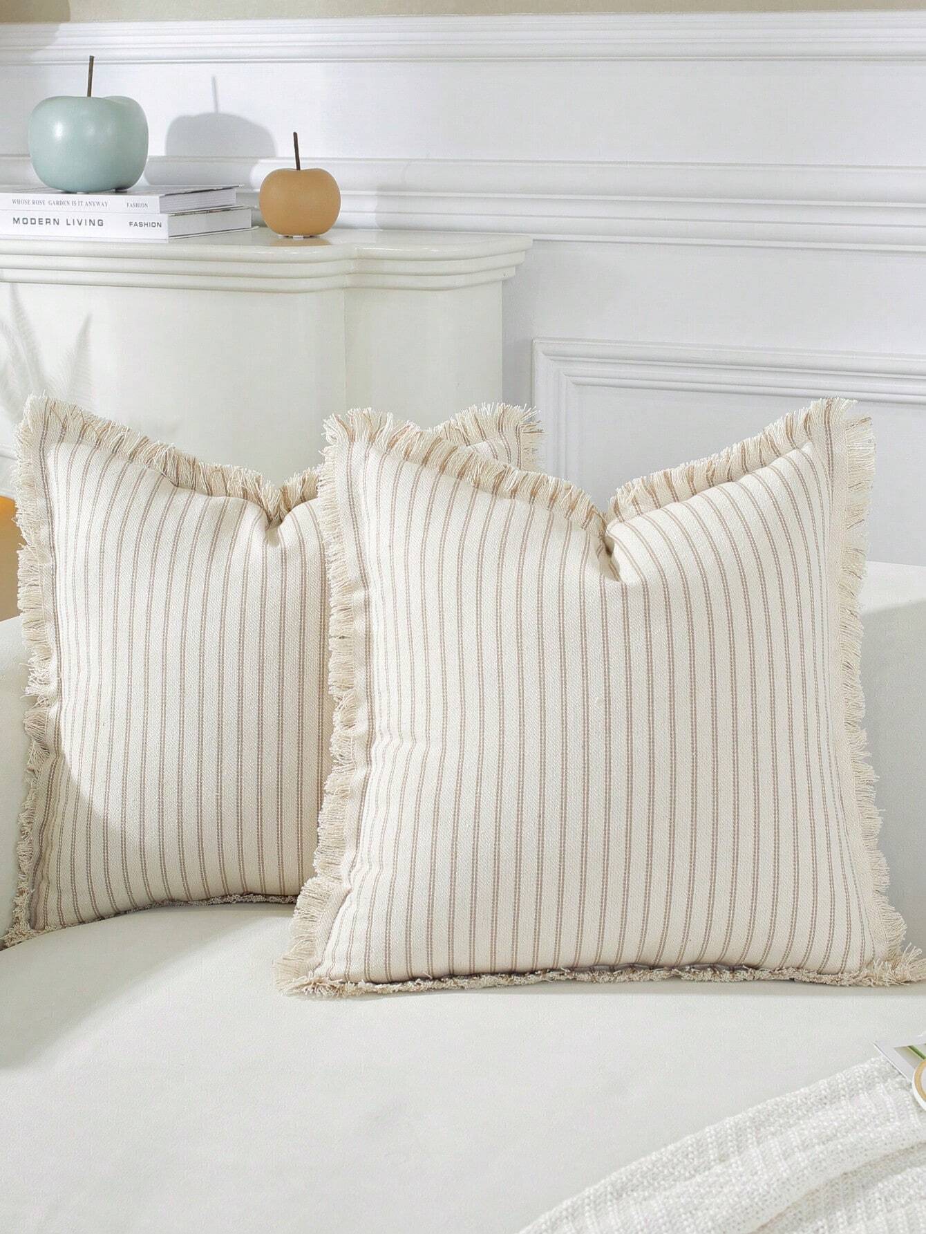 Cirelle Capa de Almofada Decorativa com Franjas Estilo Fazenda Jacquard