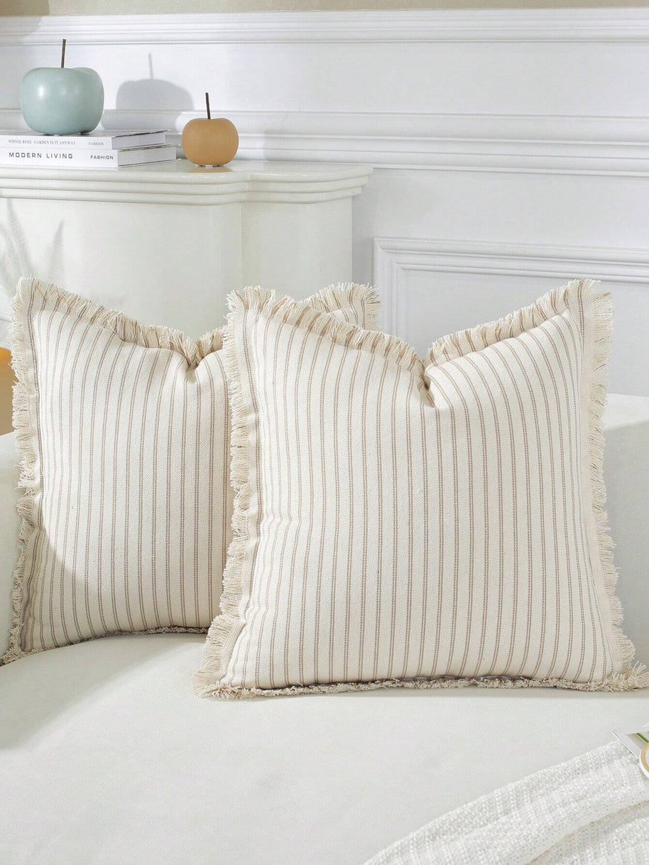 Cirelle Capa de Almofada Decorativa com Franjas Estilo Fazenda Jacquard