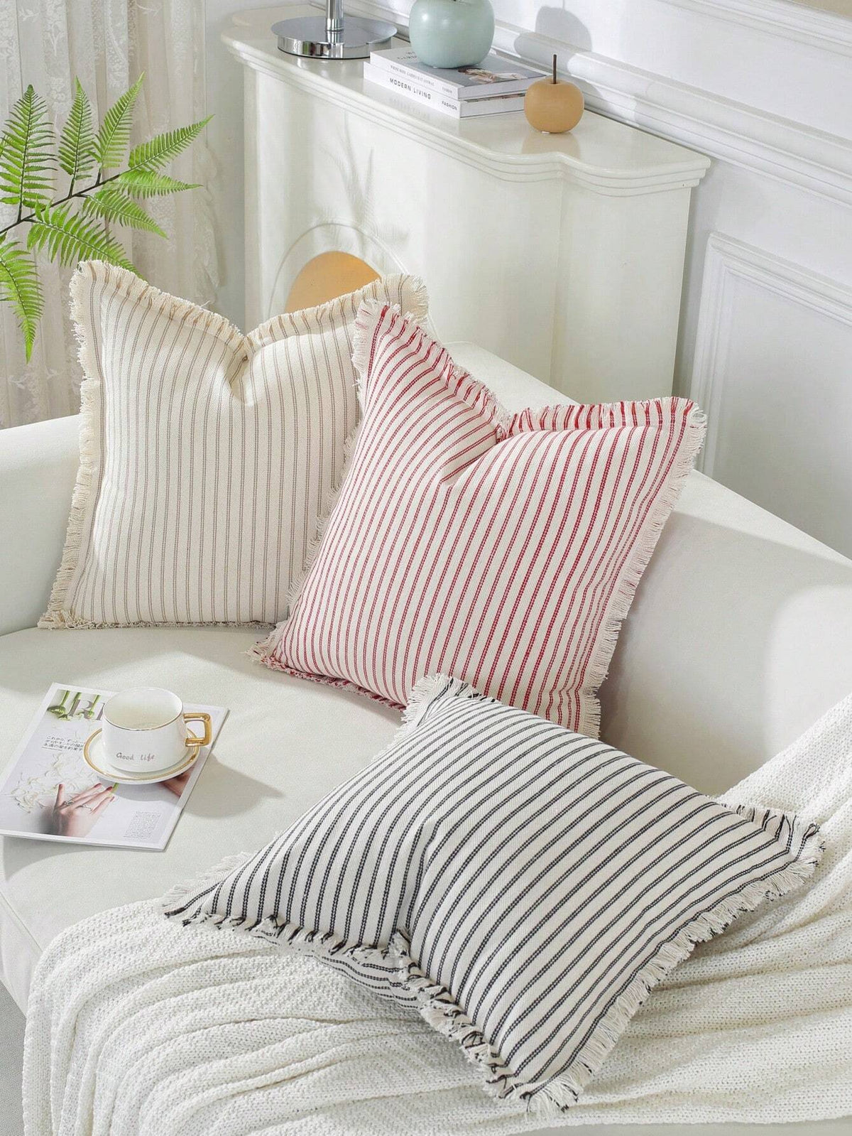 Cirelle Capa de Almofada Decorativa com Franjas Estilo Fazenda Jacquard