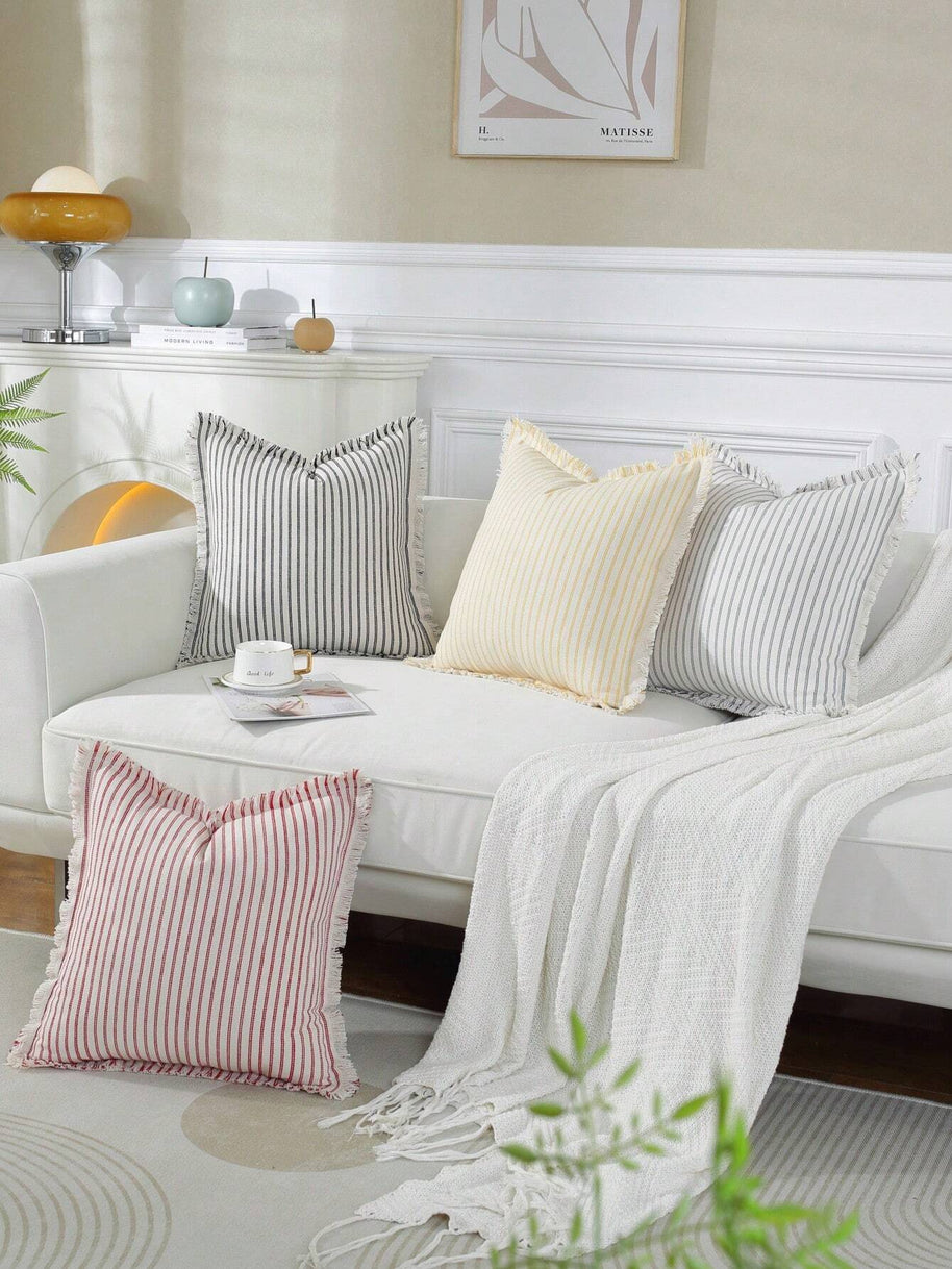 Cirelle Capa de Almofada Decorativa com Franjas Estilo Fazenda Jacquard