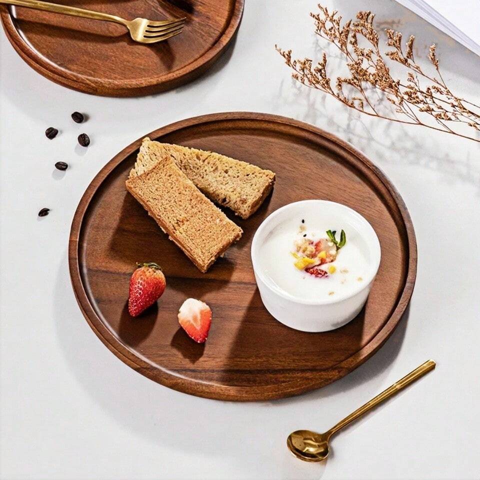 Bandeja Redonda Madeira Maciça Retrô Decorativa Multiuso
