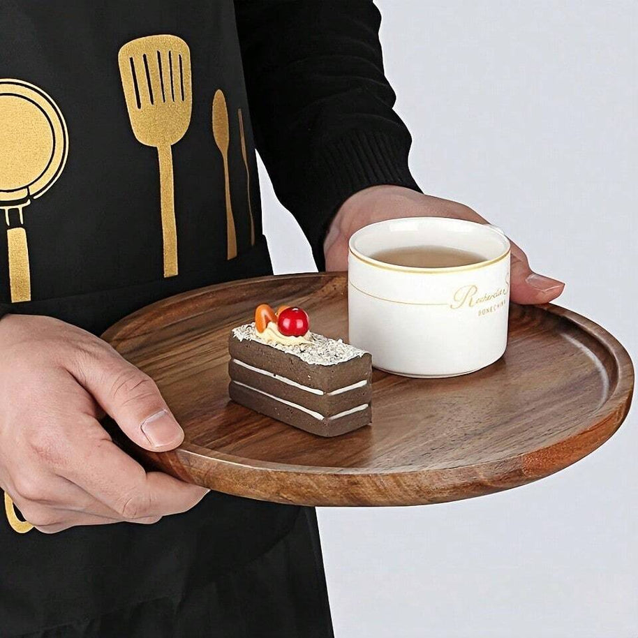 Bandeja Redonda Madeira Maciça Retrô Decorativa Multiuso