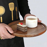 Bandeja Redonda Madeira Maciça Retrô Decorativa Multiuso