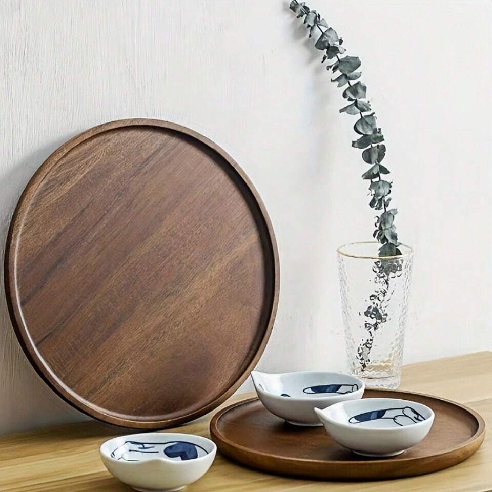 Bandeja Redonda Madeira Maciça Retrô Decorativa Multiuso