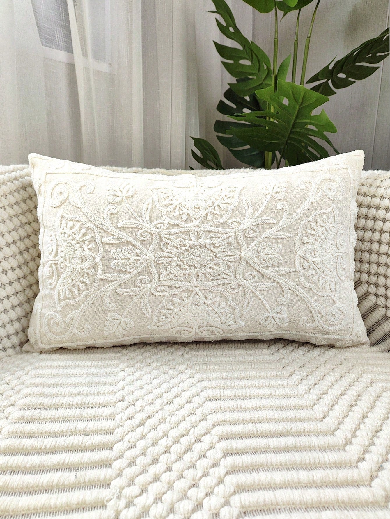 Cirelle Capa de Almofada Bordada Floral Borboleta Lona Moderna