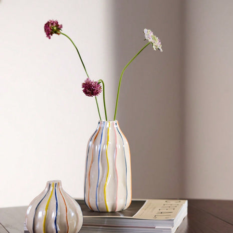 Cirelle Vaso de Cerâmica Listrado Colorido Feito à Mão Decorativo