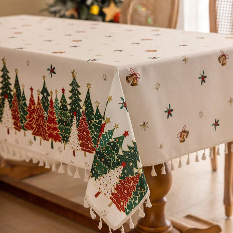 Toalha de Mesa de Natal Estampa Árvores Barra de Renda