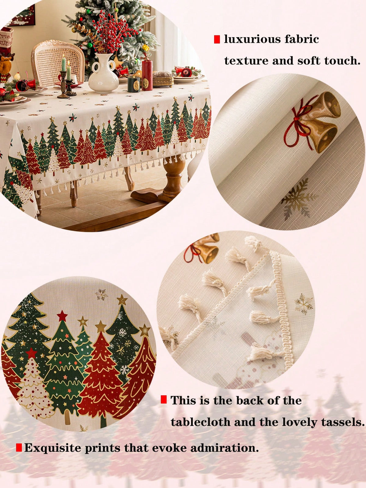 Toalha de Mesa de Natal Estampa Árvores Barra de Renda
