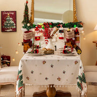 Toalha de Mesa de Natal Estampa Árvores Barra de Renda