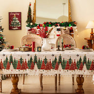 Toalha de Mesa de Natal Estampa Árvores Barra de Renda