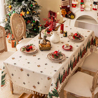 Toalha de Mesa de Natal Estampa Árvores Barra de Renda