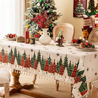 Toalha de Mesa de Natal Estampa Árvores Barra de Renda