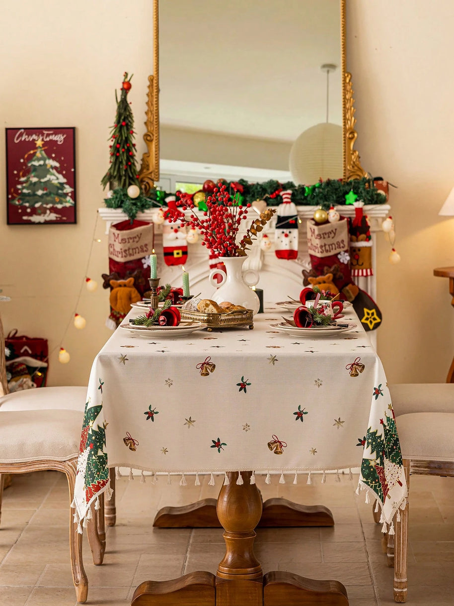 Toalha de Mesa de Natal Estampa Árvores Barra de Renda