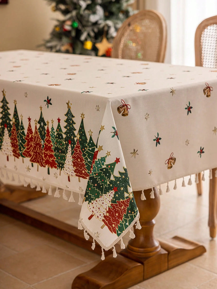 Toalha de Mesa de Natal Estampa Árvores Barra de Renda