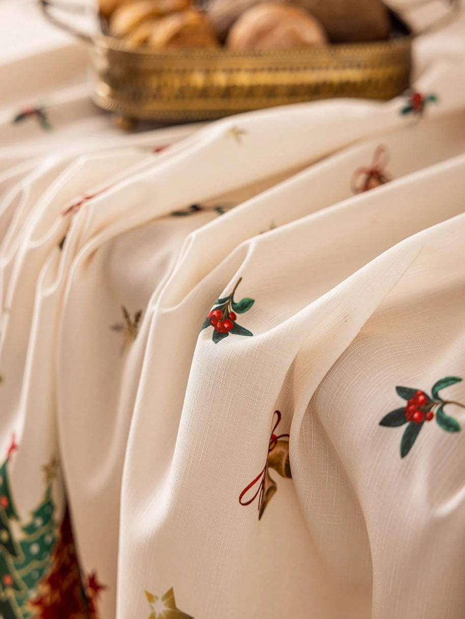 Toalha de Mesa de Natal Estampa Árvores Barra de Renda