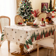 Toalha de Mesa de Natal Estampa Árvores Barra de Renda