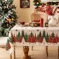 Toalha de Mesa de Natal Estampa Árvores Barra de Renda