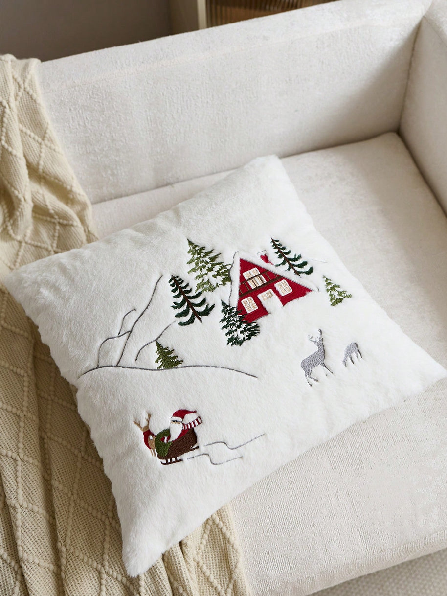 Cirelle Capa de Almofada Bordada Papai Noel e Árvore de Natal