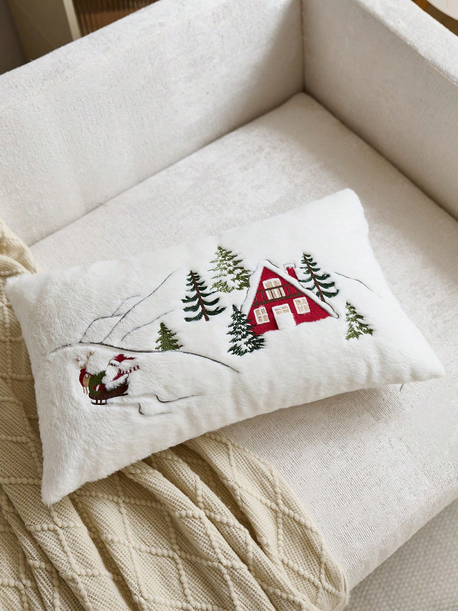Cirelle Capa de Almofada Bordada Papai Noel e Árvore de Natal