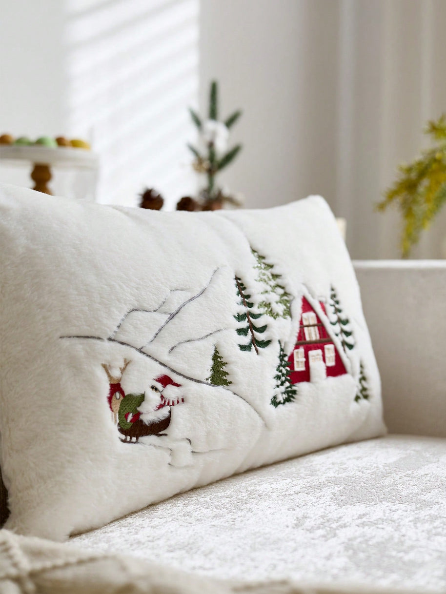 Cirelle Capa de Almofada Bordada Papai Noel e Árvore de Natal