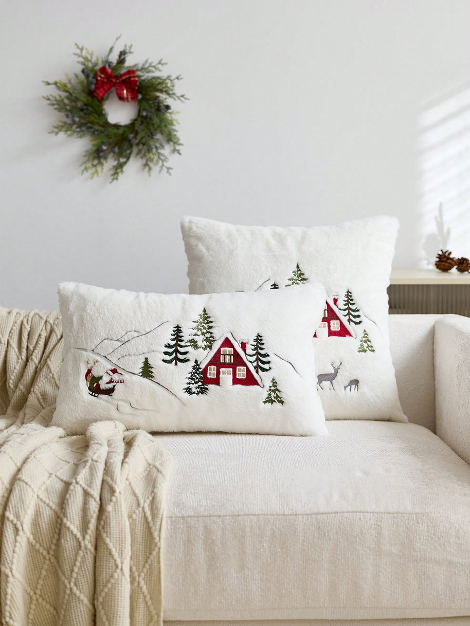 Cirelle Capa de Almofada Bordada Papai Noel e Árvore de Natal
