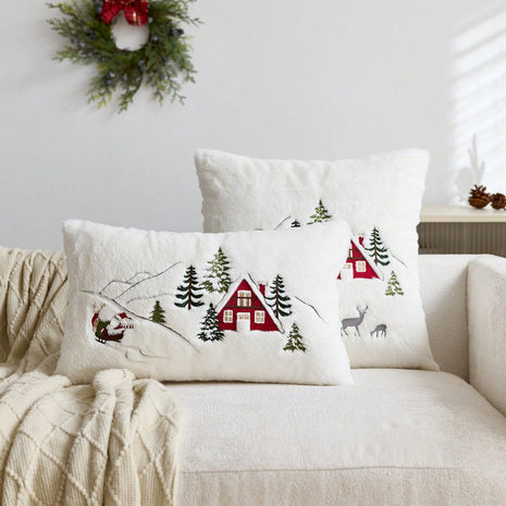 Cirelle Capa de Almofada Bordada Papai Noel e Árvore de Natal
