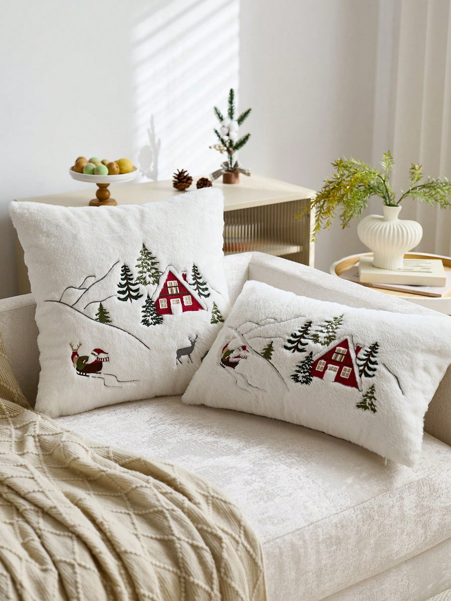 Cirelle Capa de Almofada Bordada Papai Noel e Árvore de Natal