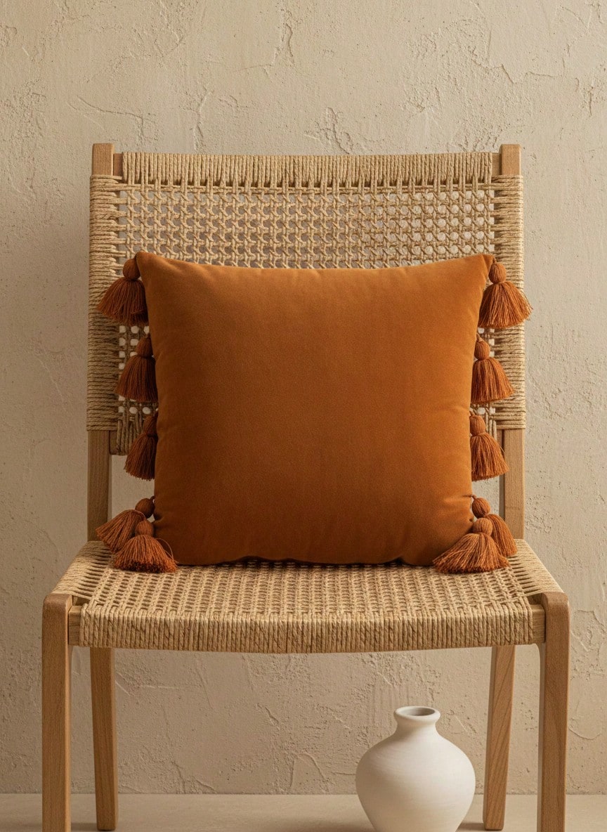 Cirelle Capa de Almofada Boho Veludo com Franjas Marrom 45x45cm