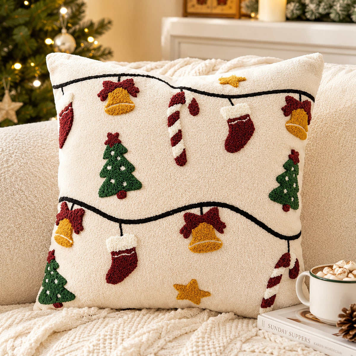 Capa de Almofada Bordada Natalina Aveludada 45x45cm