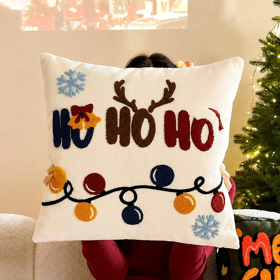Cirelle Capa de Almofada Bordada Natal Pelúcia 45x45cm