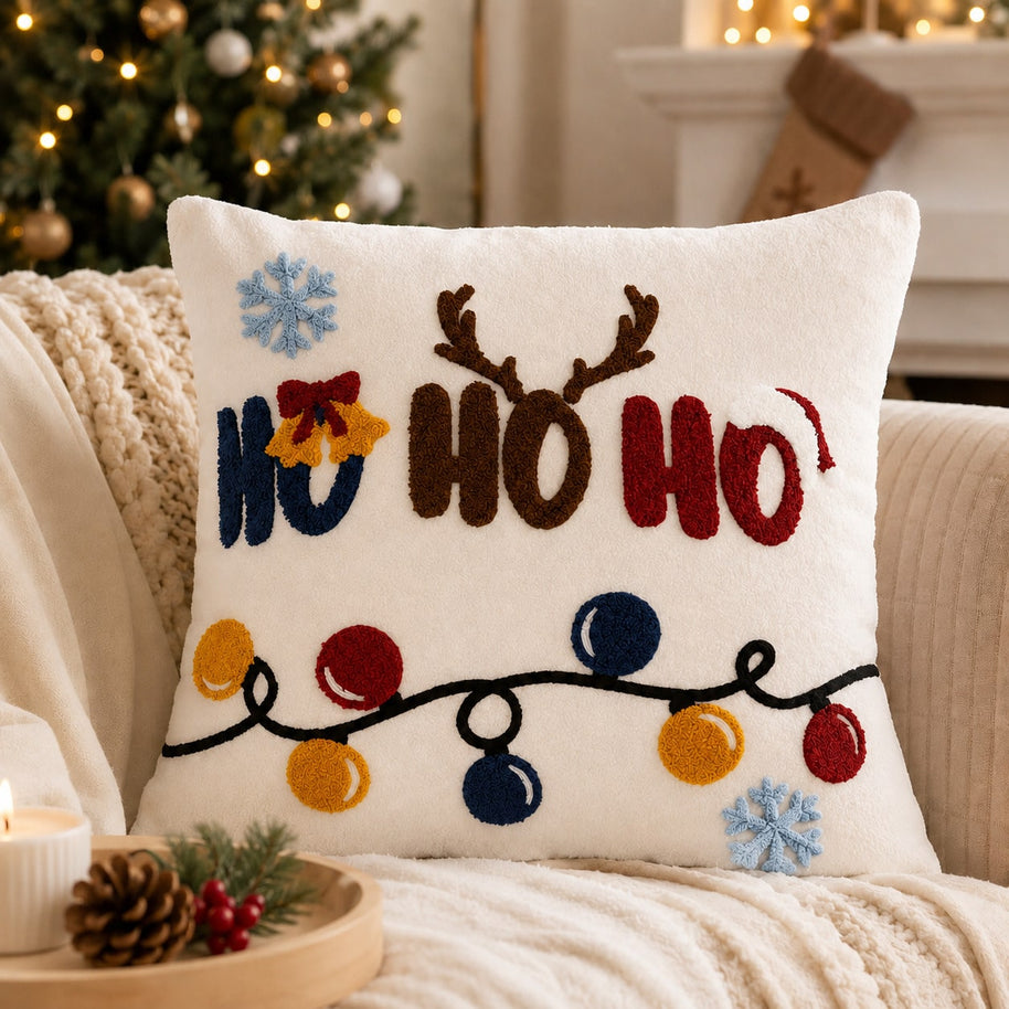 Cirelle Capa de Almofada Bordada Natal Pelúcia 45x45cm