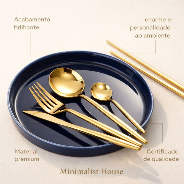 Conjunto de Talheres de Aço luxo Inoxidável 24pcs - GOLD