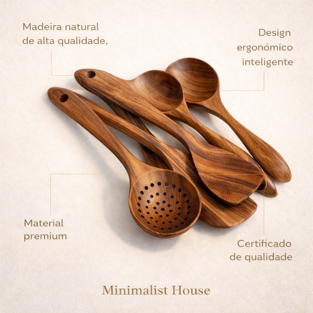 Conjunto de utensílios de cozinha Tailandês (madeira natural)
