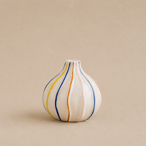 Vaso de Cerâmica Listrado Colorido Feito à Mão Decorativo