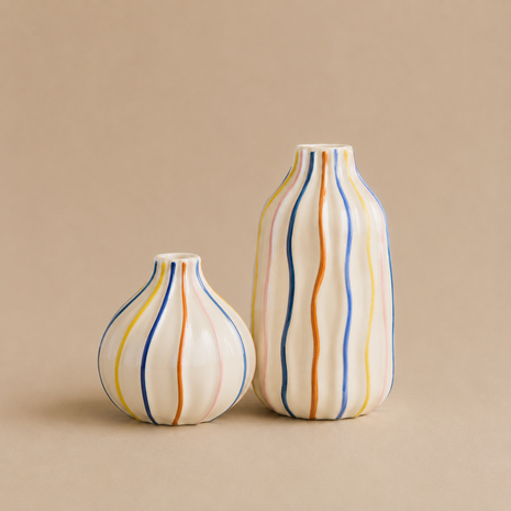 Vaso de Cerâmica Listrado Colorido Feito à Mão Decorativo