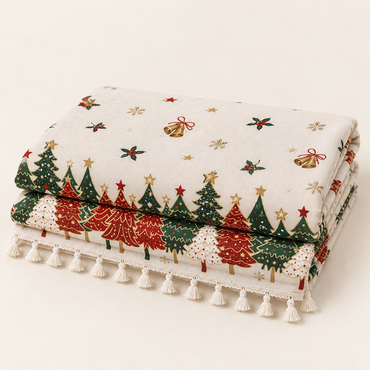Toalha de Mesa de Natal Estampa Árvores Barra de Renda
