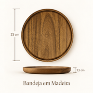 Bandeja Redonda Madeira Maciça Retrô Decorativa Multiuso