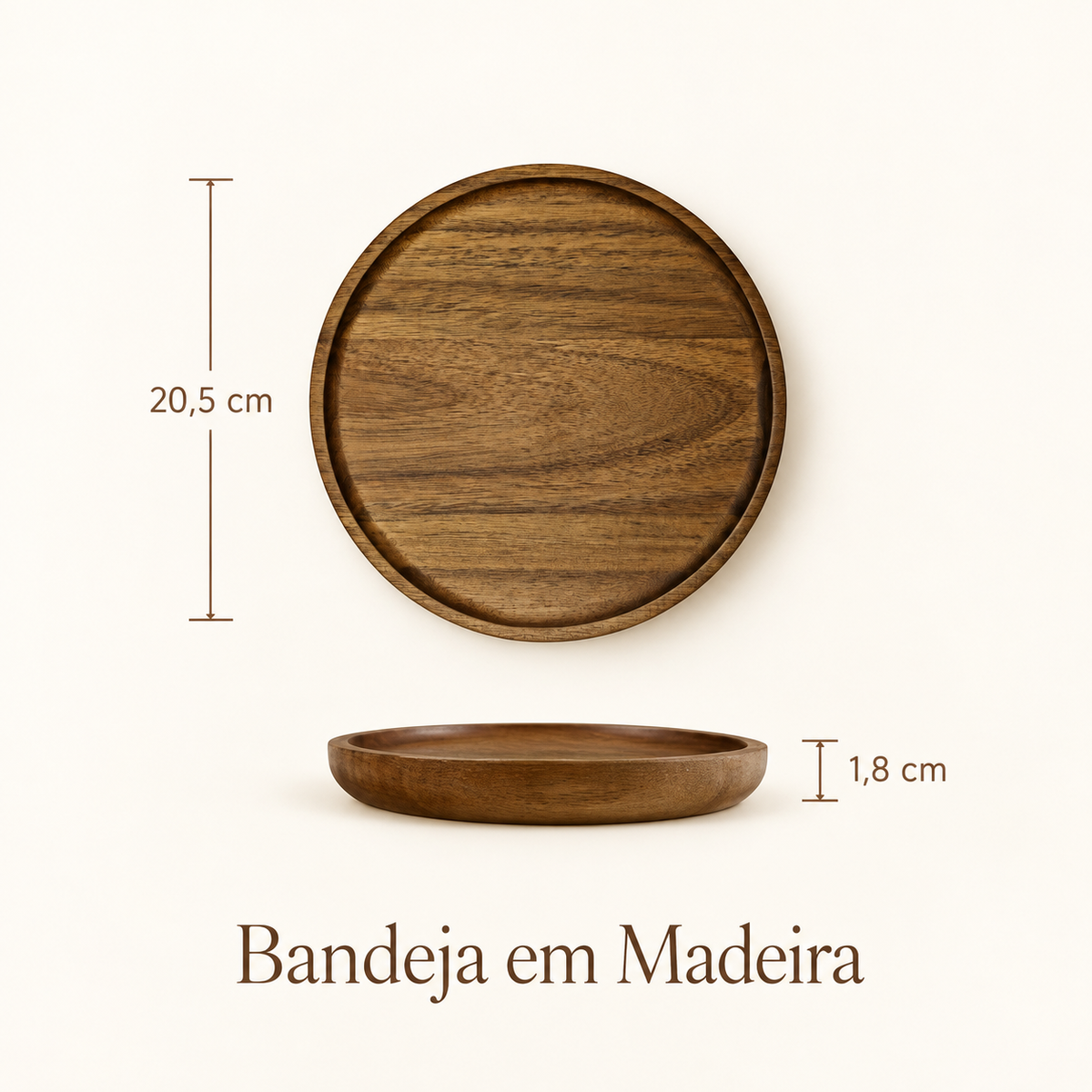 Bandeja Redonda Madeira Maciça Retrô Decorativa Multiuso