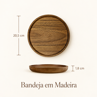 Bandeja Redonda Madeira Maciça Retrô Decorativa Multiuso
