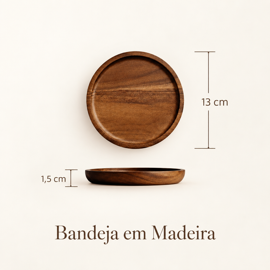 Bandeja Redonda Madeira Maciça Retrô Decorativa Multiuso