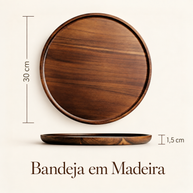 Bandeja Redonda Madeira Maciça Retrô Decorativa Multiuso