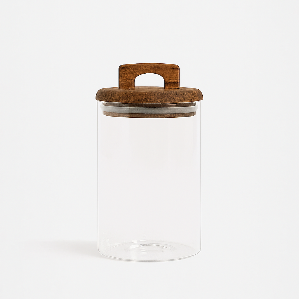 Pote de Armazenamento - Vidro e Madeira 650/1100/1800ml