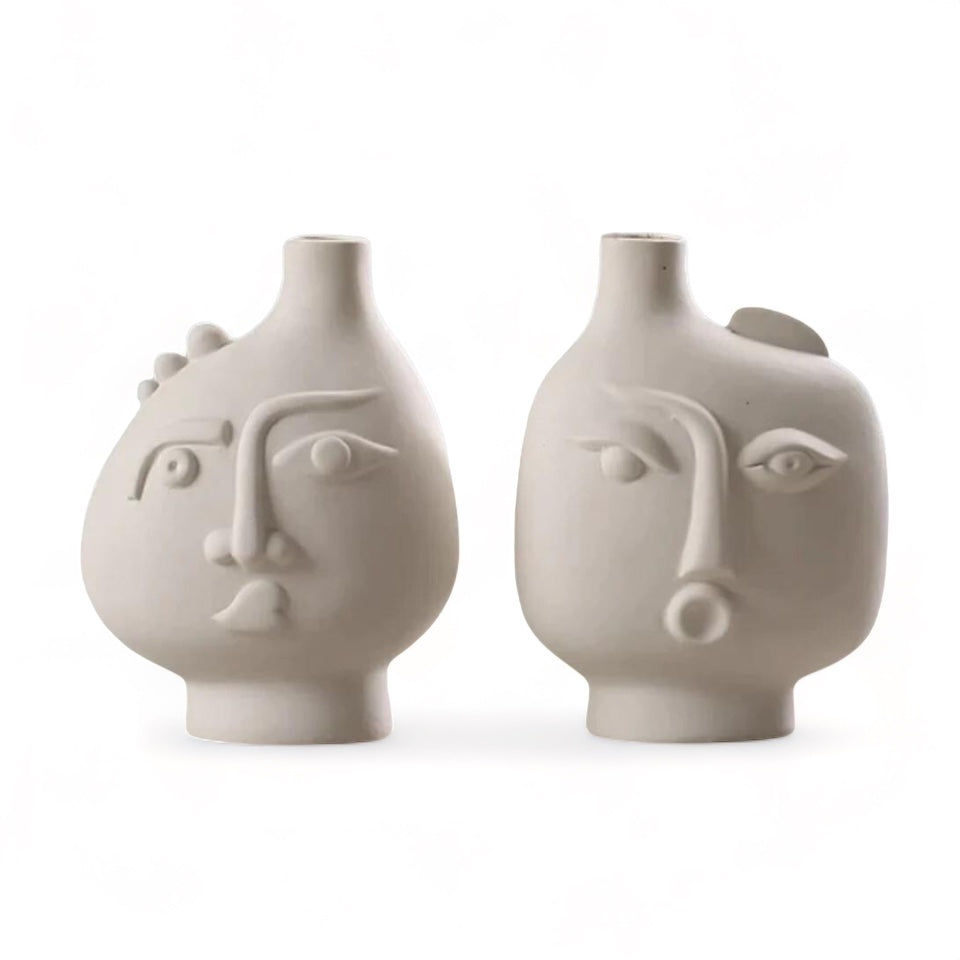 Vaso de cerâmica decoração de arte abstrata - Faces - Minimalist House LTDA