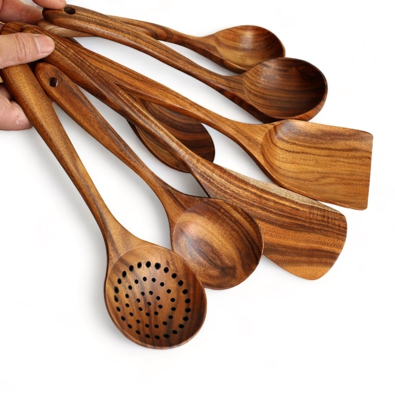 Conjunto de utensílios de cozinha Tailandês (madeira natural) - Minimalist House LTDA
