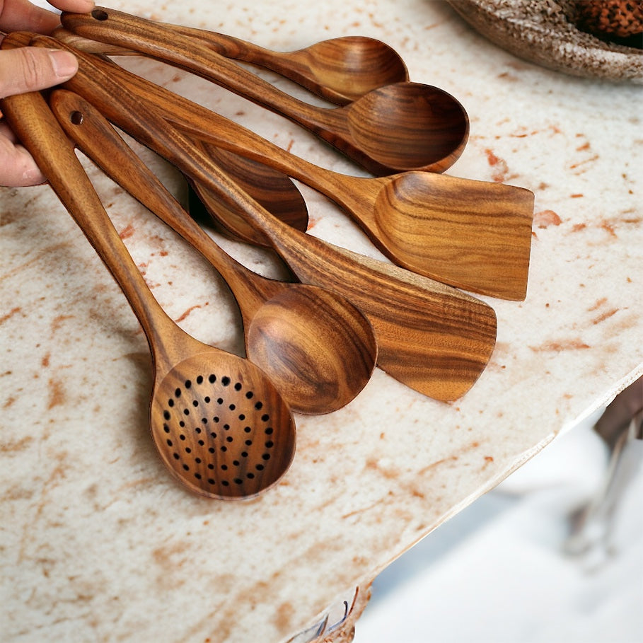 Conjunto de utensílios de cozinha Tailandês (madeira natural) - Minimalist House LTDA