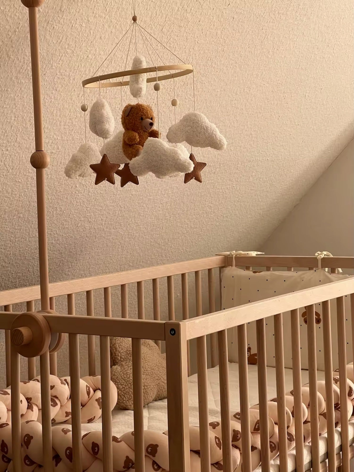 Móbile Berço Baby - Ursinho ou Coelhinho em Algodão e Madeira